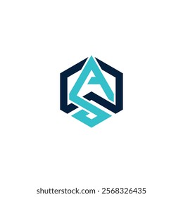 geometric logo featuring a stylized combination of the letters "A" and "S" in teal and dark blue, enclosed within a hexagonal outline