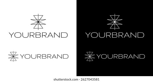 Logotipo geométrico com formas triangulares simétricas que irradiam de um ponto central, criando uma sensação de equilíbrio, expansão e harmonia visual minimalista.