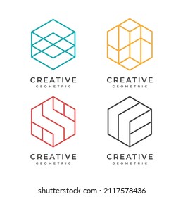 Geometric logo hexagon vector in outline linear style, abstract hexagon, geometric logo hexagon