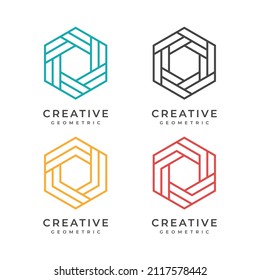 Geometric logo hexagon vector in outline linear style, abstract hexagon, geometric logo hexagon