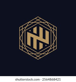 A geometric logo with a hexagonal shape and intricate line patterns, featuring stylized letters in the center.