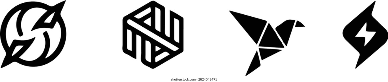 Geometric logo icon illustration with abstract black designs, creative branding elements, modern symbol patterns, and artistic graphic style