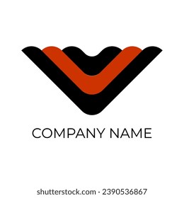 Geometric logo in orange and black colors. 3 shapes bent 90 degrees in the middle, with a wavy line on top. Suitable for a construction company, rental of special equipment, work on a tractor, excavat