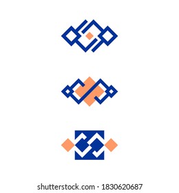 geometric logo from rectangular shapes with two human figures in a meeting