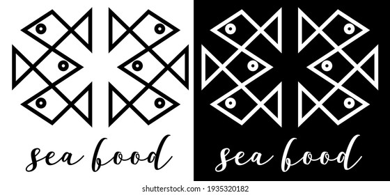 geometric logo seafood with fish line in the form of a flag