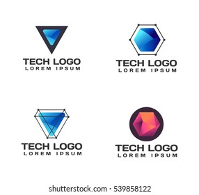 Geometric logo set. Technology logo. Technology Icon. Tech logo. Network Icon. Business, Polygonal, Connect, Network Logo. Atom Icon.