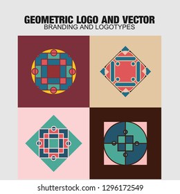 Geometric logo and symbols template set. Vector mosaic oriental ornamental logo and symbols design templates 