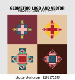 Geometric logo and symbols template set. Vector mosaic oriental ornamental logo and symbols design templates 