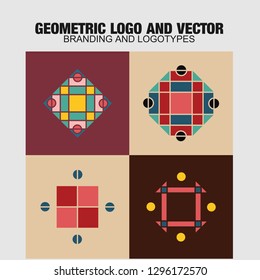 Geometric logo and symbols template set. Vector mosaic oriental ornamental logo and symbols design templates 