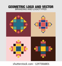 Geometric logo and symbols template set. Vector mosaic oriental ornamental logo and symbols design templates 