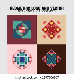 Geometric logo and symbols template set. Vector mosaic oriental ornamental logo and symbols design templates 