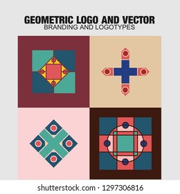 Geometric logo and symbols template set. Vector mosaic oriental ornamental logo and symbols design templates 