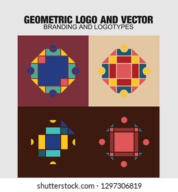 Geometric logo and symbols template set. Vector mosaic oriental ornamental logo and symbols design templates 