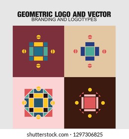 Geometric logo and symbols template set. Vector mosaic oriental ornamental logo and symbols design templates 