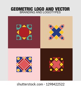 Geometric logo and symbols template set. Vector mosaic oriental ornamental logo and symbols design templates 