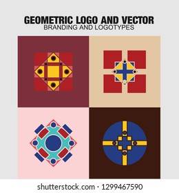 Geometric logo and symbols template set. Vector mosaic oriental ornamental logo and symbols design templates 