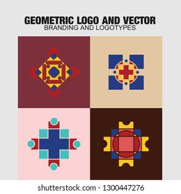 Geometric logo and symbols template set. Vector mosaic oriental ornamental logo and symbols design templates 