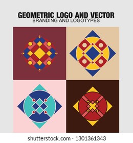 Geometric logo and symbols template set. Vector mosaic oriental ornamental logo and symbols design templates 