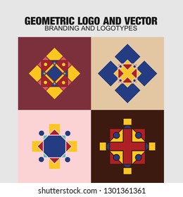 Geometric logo and symbols template set. Vector mosaic oriental ornamental logo and symbols design templates 