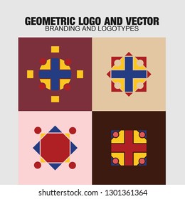 Geometric logo and symbols template set. Vector mosaic oriental ornamental logo and symbols design templates 