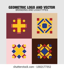 Geometric logo and symbols template set. Vector mosaic oriental ornamental logo and symbols design templates 