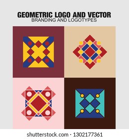 Geometric logo and symbols template set. Vector mosaic oriental ornamental logo and symbols design templates 