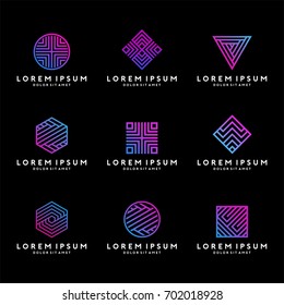 Geometric Logo Template With Neon Gradient Color