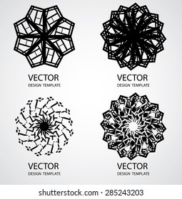 Geometric Logo Template Set. Collection of Vector Ornamental Symbols. Traditional Mandalas in Asian Style. 