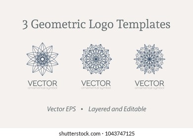 Geometric logo template set. Vector linear arabic ornamental symbols