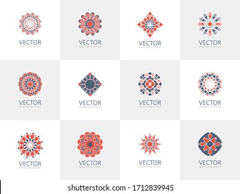 Geometric logo template set. Vector ornamental symbols