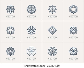 Geometric logo template set. Vector ornamental symbols 