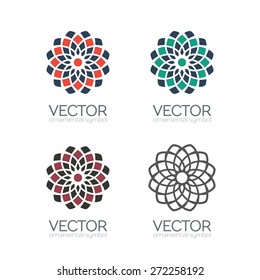 Geometric logo template set. Vector ornamental symbols