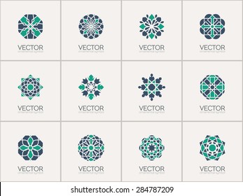 Geometric logo template set. Vector arabic ornamental symbols