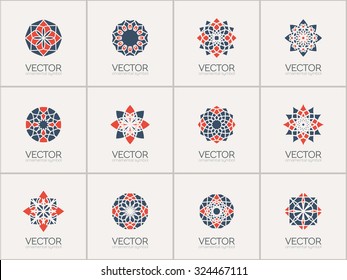 Geometric logo template set. Vector arabic ornamental symbols