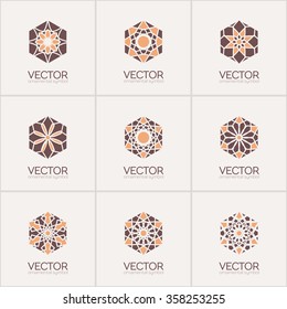 Geometric logo template set. Vector circular arabic ornamental symbols