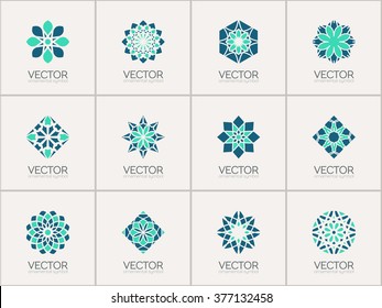 Geometric logo template set. Vector circular arabic ornamental symbols