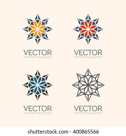 Geometric logo template set. Vector Arabic ornamental symbols
