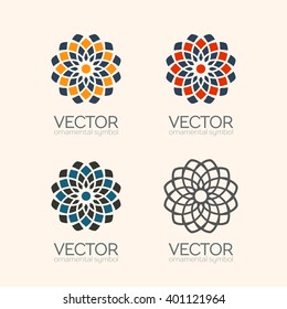 Geometric logo template set. Vector Arabic ornamental symbols