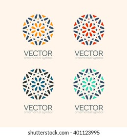 Geometric logo template set. Vector Arabic ornamental symbols