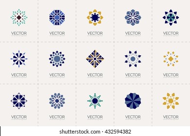Geometric logo template set. Vector mosaic arabic ornamental symbols