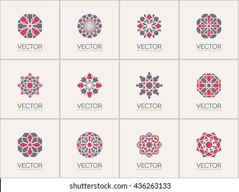 Geometric logo template set. Vector mosaic arabic ornamental symbols