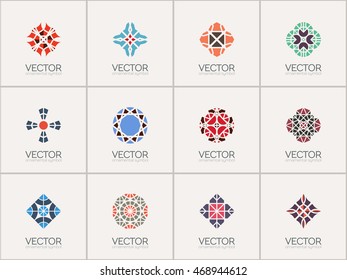 Geometric logo template set. Vector mosaic arabic ornamental symbols