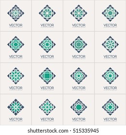 Geometric logo template set. Vector arabic ornamental symbols