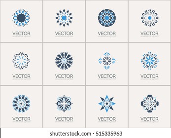 Geometric logo template set. Vector mosaic arabic ornamental symbols
