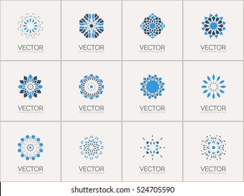 Geometric logo template set. Vector mosaic arabic ornamental symbols