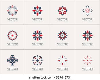 Geometric logo template set. Vector mosaic arabic ornamental symbols
