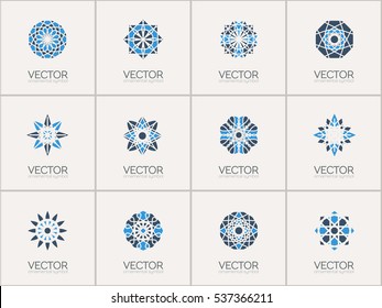 Geometric logo template set. Vector mosaic arabic ornamental symbols