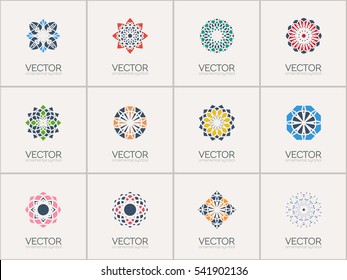 Geometric logo template set. Vector mosaic arabic ornamental symbols