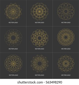 Geometric logo template set. Vector circular arabic ornamental symbols