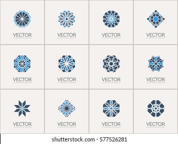Geometric logo template set. Vector mosaic arabic ornamental symbols